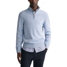 Gant Half Zip Cotton Jumper - Light Blue Melange