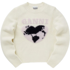 Knitted Sweaters - Women Jumpers Ganni Women's Graphic Soft Wool Mix O-Neck - Egret White