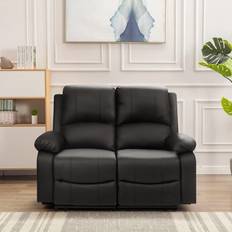 Comfy Living Reclining Faux Leather Black Sofa 188cm 2 Seater