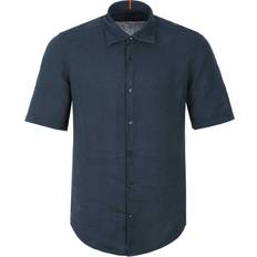 Orange Shirts Boss Orange Regular-fit shirt in linen canvas Dark Blue