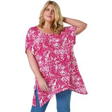 Slit Blouses Curve Butterfly Bar Back Stretch Top in Pink