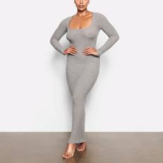 Grey - Solid Colours Dresses SKIMS Womens Heather Grey Soft Lounge Long-sleeve Stretch-jersey Nightdress