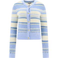 Yellow Coats Ganni Intarsia-Striped Knit Blue
