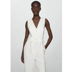 High Collar Jumpsuits & Overalls Mango Belt long jumpsuit off white Woman Off White