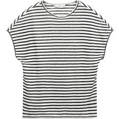 Mango Tops Mango Linen Stripe T-Shirt, Black/White