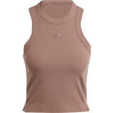 Beige Tank Tops Adidas Lounge Ribbed Crop Tank Top Earth Strata