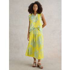 Yellow Skirts White Stuff Seema Abstract Print Maxi Skirt, Yellow/Pale Blue