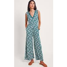 Turquoise - Women Jumpsuits & Overalls Monsoon Rosana Tile Print Jersey Jumpsuit, Teal