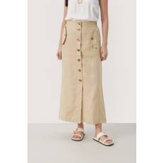 Beige - Short Skirts Part Two Gilsa Buttons Straight Fit Maxi Skirt, White Pepper