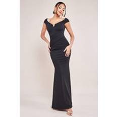 Sequins Dresses Goddiva Womens Bardot Pleated Maxi With Metal Trim Dress Black