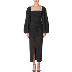 Carolina Herrera Balloon Sleeve Ruched Seam Dress