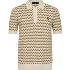 Fred Perry Beige Shirts Fred Perry Boucle Jacquard Knitted Shirt men Shortsleeves white in size:XL