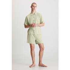 Green Pyjamas Calvin Klein Mens Moss Grey Short-sleeved Regular-fit Woven Pyjamas