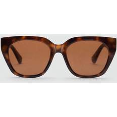 Mango Musie Square Frame Sunglasses, Dark Brown