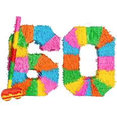 Fax Potato 60th Birthday Anniversary Pinata Set with Stick Blindfold Multi Yellow