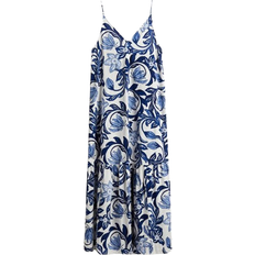 H&M Long A-line Dress - White/Blue Floral