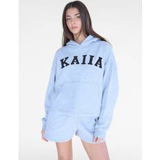 Kaiia Slogan Oversized Hoodie Grey Marl & Black