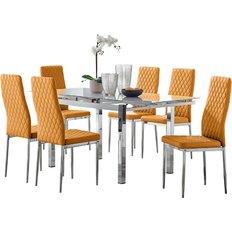 Furniturebox Enna White/Mustard Dining Set 70x170cm 7pcs