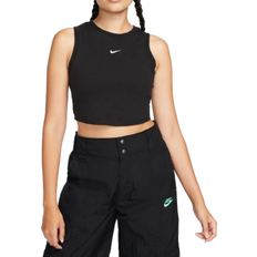 Polyester Tank Tops Nike Women's Machine Knit Sportswear Chill Mini Tank Top - Black/Sail
