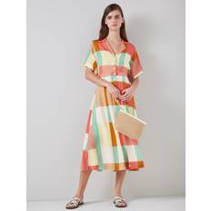 LK Bennett Womens Mul-multi Izzy Check-print Belted Woven Midi Dress