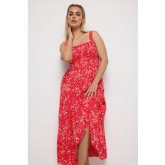 3XL - Long Dresses Yours Curve Shirred Strappy Tiered Maxi Dress Red Ditsy, Red, 38-40, Women