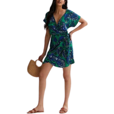 Short Dresses - Viscose Clothing New Look Short Sleeve Mini Wrap Dress - Green Paisley