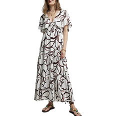 Long Dresses - White River Island Abstract Frill Sleeve Smock Maxi Dress - Brown