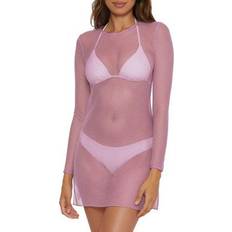 Sequins Swimwear Becca Women's Network Metallic Long-Sleeve Swim Cover-Up Malva