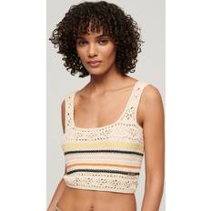 Superdry Blouses Superdry Lace Up Back Cropped Crochet Vest Top, Buttercream/Multi