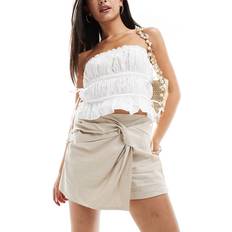 Stradivarius Linen blend skort with side tie Beige