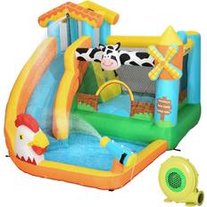 OutSunny 5-in-1 Farm Style Bounce Castle with Slide & Trampoline Pool Water