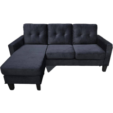 Kosy Koala Velvet Sectional with Ottoman Black Sofa 184cm 3 Seater