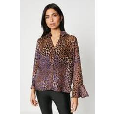 Brown - Women Shirts Wallis animal velvet devore flute sleeve shirt