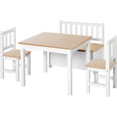Homcom Wooden Kids Play Table Chairs & Storage Bench Set