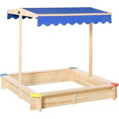 OutSunny Wooden Cabana Sandbox with Bench Canopy