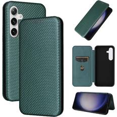 Magnetic Carbon Fiber Leather Folio Flip Case for Galaxy S24 Ultra