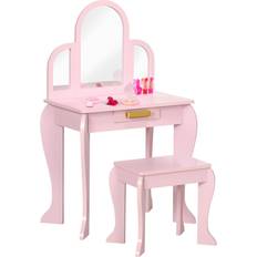 Storage Option Table Homcom Kids Dressing Table & Stool Vanity Set