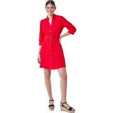 Red - Short Dresses Roman Short Belted Shirt Dress Red