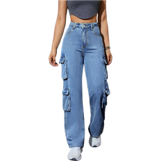Loose Jeans Shein Women's Y2k Multi-pocket High Waist Straight Leg Jeans With Cargo Style