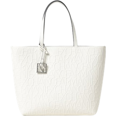 White Totes & Shopping Bags Armani Exchange Liz Embossed All Over Logo Zip Top Tote Bag - White
