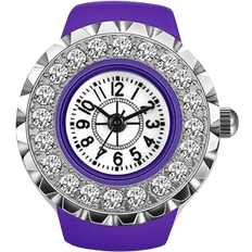 Purple Rings Lancardo Finger Watch Ring - Silver/Purple/Transparent