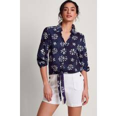 Monsoon Loretta Ecovero Batik Shirt, Navy/White