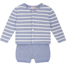 La Coqueta Laica Cotton Knitted Baby Set - Blue Stripe (BTTNTU230016BUS)