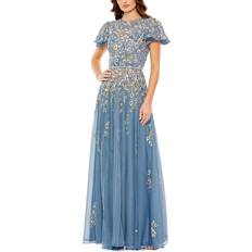 Mac Duggal Embellished Butterfly Sleeve High Neck Gown - Slate Blue