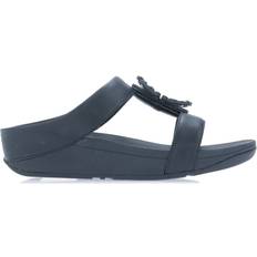 Fitflop Women Slides Fitflop Womenss Lulu Crystal-Circlet H-Bar Slide Sandals in Navy Leather archived