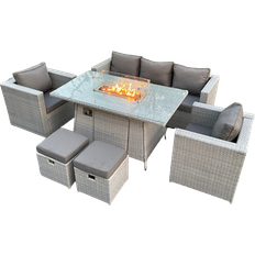 Fimous Gas Fire Pit Patio Dining Set, 1 Table incl. 2 Chairs & 1 Sofas