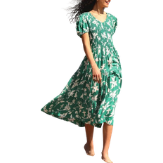 Roman Floral Shirred Waist Tiered Midi Dress - Green