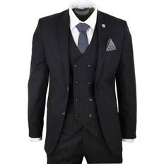 Long Sleeves Suits Truclothing Men's Pinstripe Retro Suit 3 Piece - Black