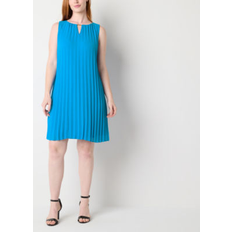 SL Fashions Women's Pleated Sleeveless Shift Dress Turquoise