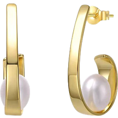 Genevive Elegant Ribbon Half Hoop Earrings - Gold/Pearls